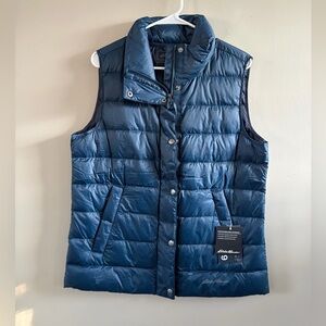 Eddie Bauer 650 Down Outerwear Puffer‎ Vest Navy Blue Woman's Medium NWT